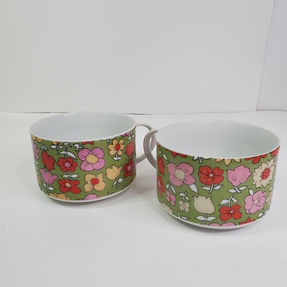 Flower Soup Mugs 2835 JAPAN Set of 2 Cups Coffee Retro 70's Vintage - Picture 3 of 8